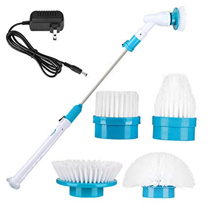 Electric Spin Scrubber,360 Cordless Bathroom Scrubber with 4 Replaceable Cleaning Shower Scrubber Brush Heads,Extension Handle for Tub,Tile, Floor, Wall,Shower, Bathtub, and Kitchen