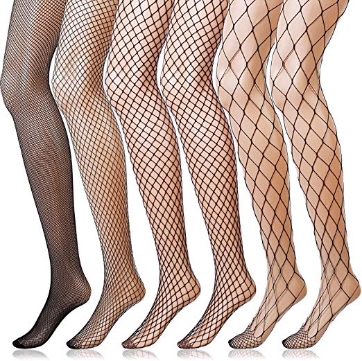 6 Pairs Fishnet Stockings Women's High Waist Fishnet Tights for Girls Ladies (Black, S/M/ 2 L/ 2 XL Hole)