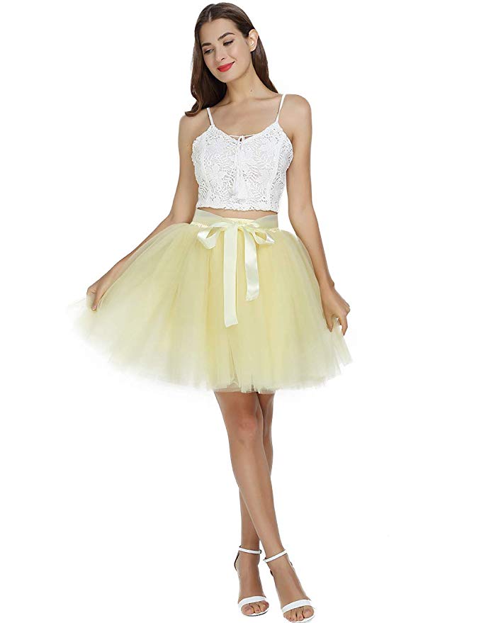 Women's High Waist Princess Tulle Skirt Adult A-line Dance Tutu Wedding Short Party Prom Skirt