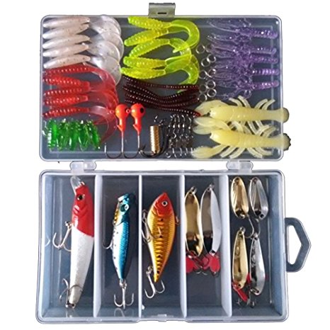 KMBEST Fishing Lure Kit Including Fish Hooks, Hard Soft Bait And Other Saltwater Freshwater Lures for Fishing With Tackle Box