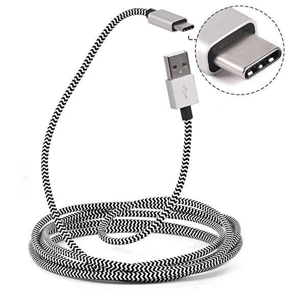 USB C Cable 2m, CACOY USB C to USB 2.0 Cable (6.6ft) Durability Nylon Braided for Galaxy Note 8, S8, S8 , MacBook, Nintendo Switch, LG V20 G5 G6, HTC 10, Huawei P10 P9 and More (White and Black)