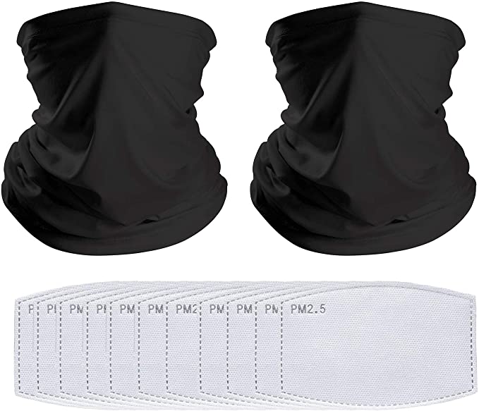 NiUB5 Bandanas Neck Gaiter Multi-Purpose Balaclava Headwear with Filter for Outdoor Sports（2pcs Bandanas  10pcs Filters） Black