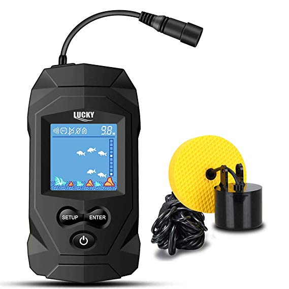 LUCKY Portable Fish Finders Wired Transducer Kayak Fish Finder Kit Portable Depth Finder LCD Display for Kayak Boat Ice Fishing