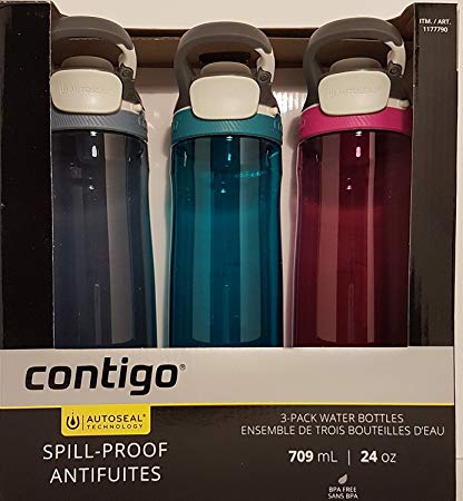 Contigo Autoseal Spill-Proof Water Bottle 24oz, 3 pack (Stormy Weather, Scuba, Very Berry)