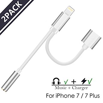 Lightning Adapter Cable Charge,iPhone 7 / 7 Plus Adapter 2Pack Aitaton iPhone 7 / 7 Accessories 2 in 1 Lightning Adapter Cable Charge and Headphone Splitter(IOS 10.3)(Silver)