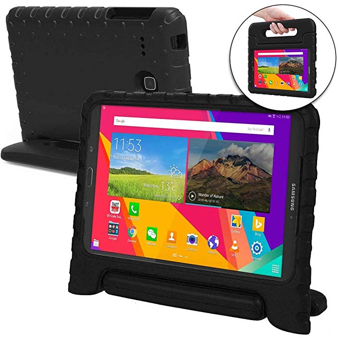 Cooper Dynamo Kids case Compatible with Galaxy Tab E 9.6 | Shock Proof Heavy Duty Kidproof Cover for Kids | Girls, Boys | Kid Friendly Handle & Stand, Screen Protector | Samsung SM-T560 T561 (Black)