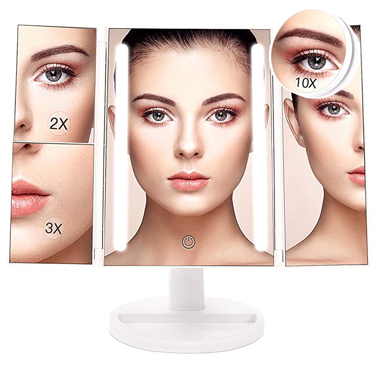 BESTOPE 24 LED Makeup Vanity Mirror with 3X/2X Magnification,Detachable 10X Magnifying Mirror,Touch Screen, 180°Adjustable Rotation, Dual Power Supply, Countertop Costmetic Mirror