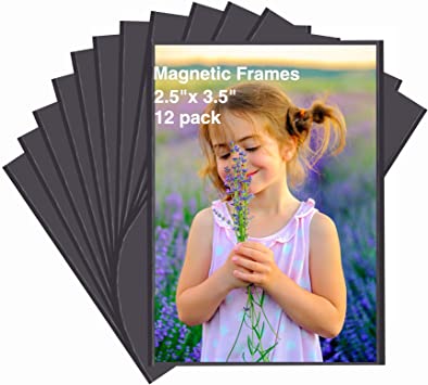 HIIMIEI Magnetic Photo Frame Fridge 2.5x3.5, 12 Pack Fridge Magnets Picture Frame Photo Sleeves, Perfect for Instax Mini 9 Photos - Black