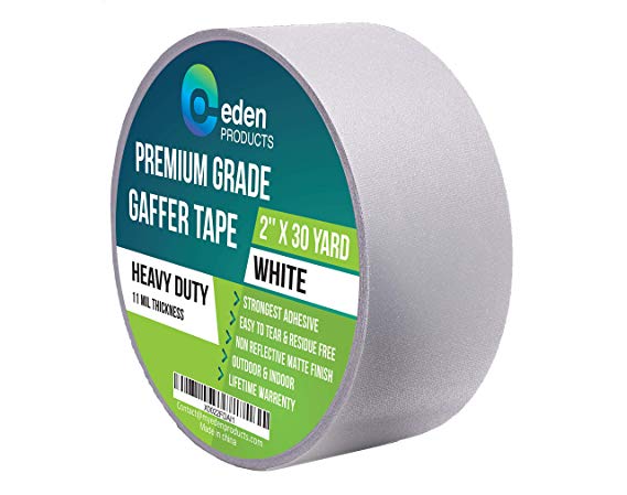 Real Premium Grade Gaffer Tape 2" X 30 Yards by EdenProducts, Strongest On The Market, Residue Free, Heavy Duty Non-Reflective Matte Finish Gaff Tape, Outdoor & Indoor – White (More Colors Available)