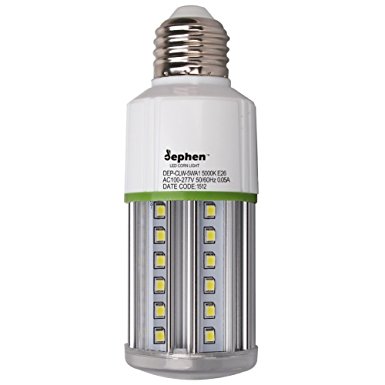 Dephen 5W LED Corn Light Bulb E26 Screw Base AC100-277V 5000K Daylight 520Lumen Replace 40W Traditional Lamp 360 Degree Flood Light used in Post Top/Table Lamp/Home/Porch/Corridor