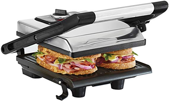 BELLA Electric Panini Press & Sandwich Grill, Polished Stainless Steel, Multifunction Space-Saving Panini Press & Contact Grill with Non-Stick Plates (13267)
