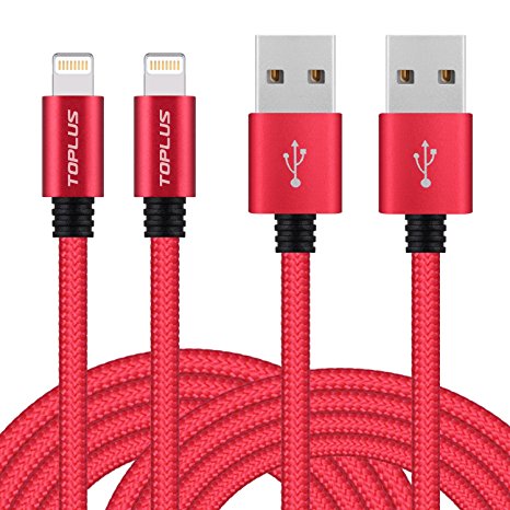 TOPLUS iPhone Charger, 2Pack 2meter/6.5ft Nylon Braided USB iPhone Cable with Lightning Connector Charge Cable Compatible with iPhone 6/ 6 Plus/ 6s, iPad Air 2, iPad Pro and More (Red)
