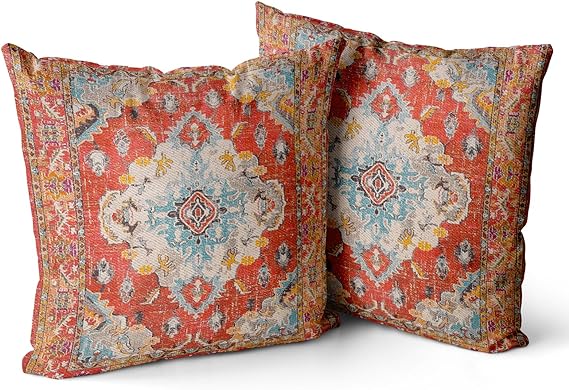 Snycler Boho Throw Pillow Covers 18x18 inch Set of 2 Monaco Rug Persian Carpet Double Sided Pattern Cotton Soft Pillow Case Cushion Cover Pillowcase for Couch Sofa Bed Decorative (Orange)