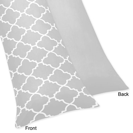 Sweet Jojo Designs Gray and White Trellis Full Length Double Zippered Body Pillow Case Cover by