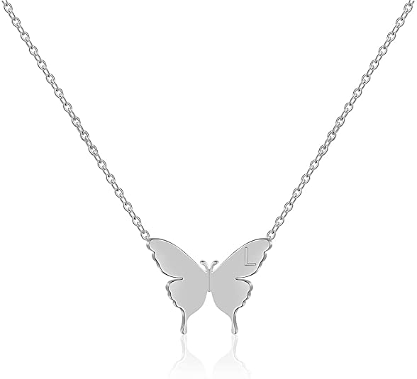 Joycuff 18K Gold Dainty Butterfly Necklaces for Women Tiny Pendant Cute Stainless Steel Jewelry Delicate Personalized Initial Charm Minimalist Necklace