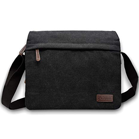 AMJ Unisex Multifunctional Canvas Messenger Bag Crossbody Shoulder Bag Travel Bag, Large, Black