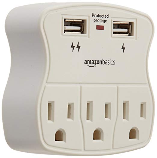 AmazonBasics 3-Outlet Surge Protector with 2 USB Ports - 4-Pack