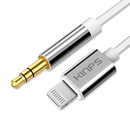 KINPS Apple MFI Certified Lightning to 3.5mm Male Aux Cable, (4FT/1.2M) TPE Audio Cord Compatible with iPhone Xs/XR/X/8 Plus/8/7 Plus/7, Car Stereo, Home Stereo and More (White)