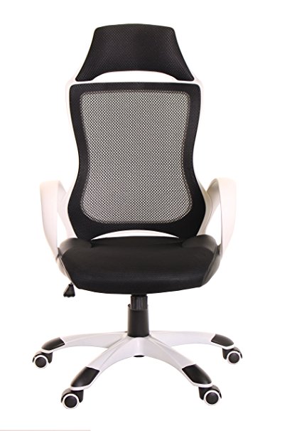 TimeOffice High Back Mesh Executive Chair With Headrest, Ergonomic Computer Black PU Leather Desk Chair, Comfort Office Task Chair & Best Desk Swivel Recliner Chair For Home, Office Chair – Black