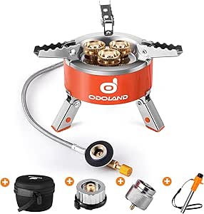 Odoland 5000W Camping Stove, Windproof Adjustable Lightweight Backpacking Gas Stove, Portable Camp Propane Burner Stove with EVA Box for Outdoor Camping Hiking