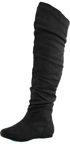 DailyShoes Womens Fashion-Hi Over-the-Knee Thigh High Flat Slouchly Shaft Low Heel Boots