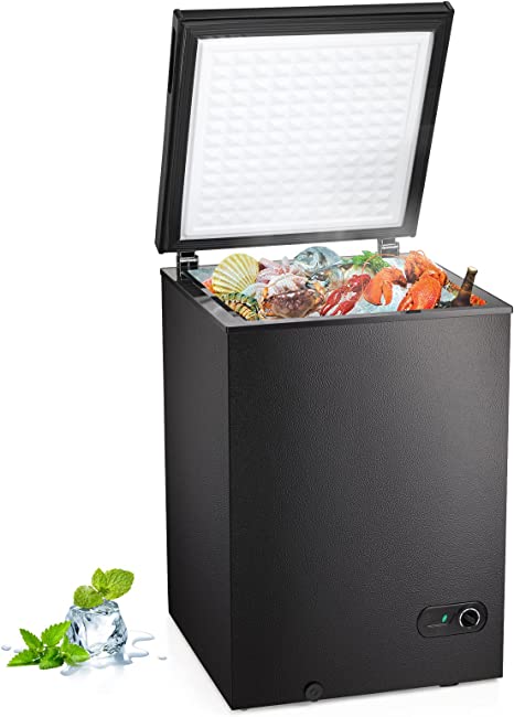 R.W.FLAME Chest Freezer 3.5 Cubic Feet, Deep Freezer, Adjustable Temperature, Energy Saving, Top Open Door Compact Freezer (3.5 Cubic Feet, Black)