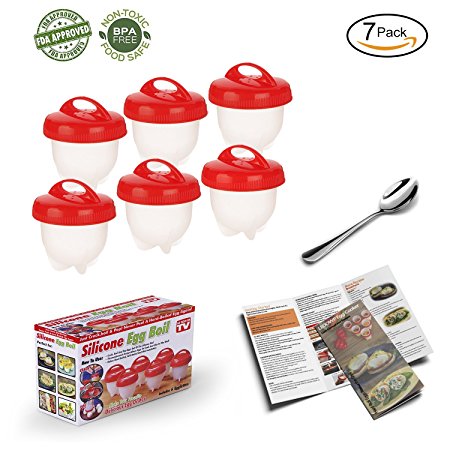 Egglettes Egg Cooker - Nonstick Silicone Eggs Boiler Cookers without Egg Shell - As Seen On TV Hard & Soft Boiled Maker Set 6 Pack - Recipe Included
