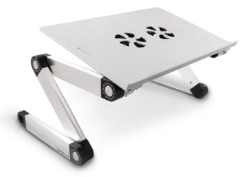 Lavolta Adjustable Vented Laptop Table Notebook Desk Stand Tray with Mouse Board and Cooling Pad - Silver