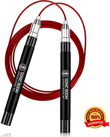 Sonic Boom M2 High Speed Jump Rope - Patent Pending Self-Locking, Screw-Free Design - Weighted, 360 Degree Spin, Silicone Grip with 2 Speed Rope Cables for Crossfit, Home Workout, More