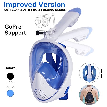 Snorkel Mask,180 Degree Viewing Diving Mask Full Face Free Breathing Design Anti-fog and Anti-leak Technology with GoPro Camera Mount