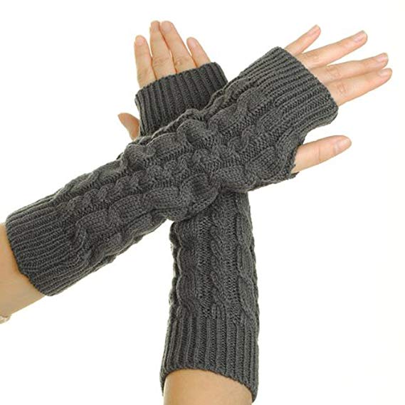 EUBUY Cable Knit Cotton Slouch Braided Knitted Arm Fingerless Winter Warmer Gloves