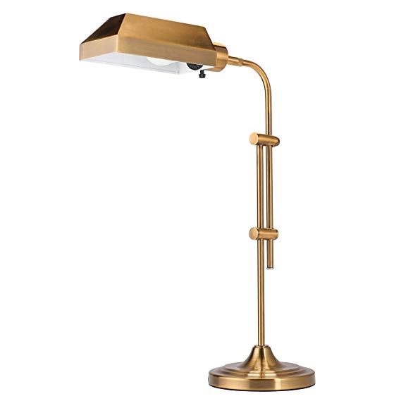 CO-Z Gold Pharmacy Desk Lamp - 25 inches Plus Size - Mid-Century Antique Brass Finish Reading Lamp with 10W LED Bulb, for Office Living Room Side Table Bedside - UL Listed