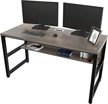 TOPSKY Computer Desk with Bookshelf/Metal Hole Cable Cover 1.18" Thick Desk (55", Espresso Gray)