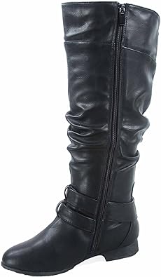 TOP Moda Coco-20 Women's Fashion Round Toe Low Heel Knee High Zipper Riding Boot Shoes