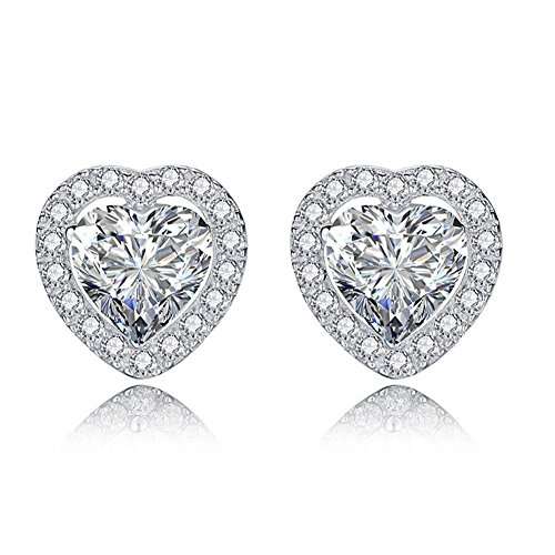 SENCLE S925 Sterling Silver with 18K White Gold Plated Cubic Zirconia Halo Stud Earrings for Women