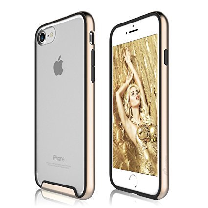 iPhone 7 case ,Maxace iPhone 7 Essence Hybrid Case Anti-scratch Ultra Clear Hard case with TPU Transparent Skin Scratch-Proof Bumper Case(Chrome Champagne)