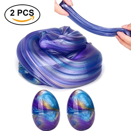 Fluffy Slime, Ariel-gxr 2 Pack Galaxy Egg Slime Non-Toxic Colorful Mud slime Stress Relief DIY Toys for Kids Adult