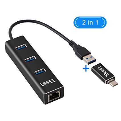 2-in-1 USB 3.0 3 Port RJ45 Gigabit Ethernet Lan Adapter HUB Wired Network Converter   USB-C to USB 3.0 Adapter Built-in Gigabit Ethernet adapter Supports Hot Plug(USB Network Port)