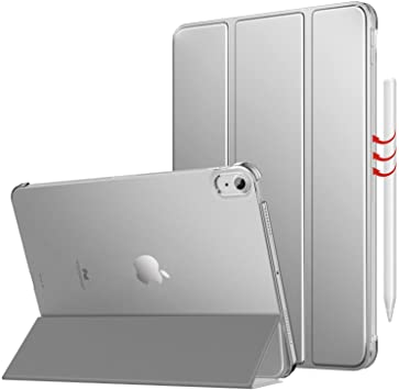 MoKo Case for iPad Air 5th Generation 2022/ iPad Air 4th Generation 2020 10.9 Inch, Trifold Stand Cover with Hard PC Back, Support Touch ID, iPad 2nd Pencil Charging, Auto Wake/Sleep,Silver