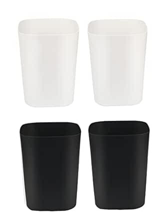 2 Gallon Small Trash Can Garbage Can Wastebasket for Bathroom Bedroom Kitchen Office (White Black, 4 Pack)