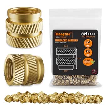 HANGLIFE Gewindeeinsatz, M4 Einpressmuttern für 3D Druck Zubehör - Messing Metrische Einschmelzgewinde Gewindehülse - Threaded Inserts für 3D-Druckkomponenten und Kunststoffteile(100 Stück)