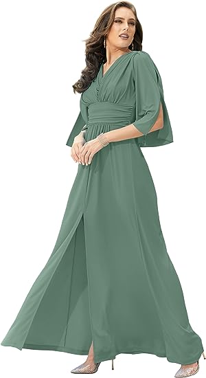 KOH KOH Womens Long Bridesmaid Cocktail Evening Short Sleeve Maxi Dress Gown