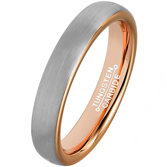 MNH Tungsten Rings for Men Women 4mm Rose Gold Plated Brushed Matte Finish Wedding Band