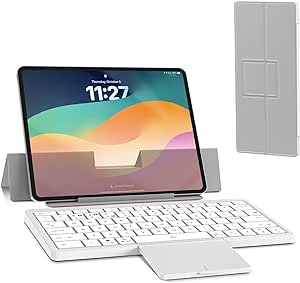 Cooper Nomad Travel Keyboard with Trackpad | Full-Size Keys, Foldable Cover Stand, Multi-Device Compatibility for iPadOS, iOS, Android, Windows | Portable, Bluetooth Wireless Keyboard Touchpad (White)