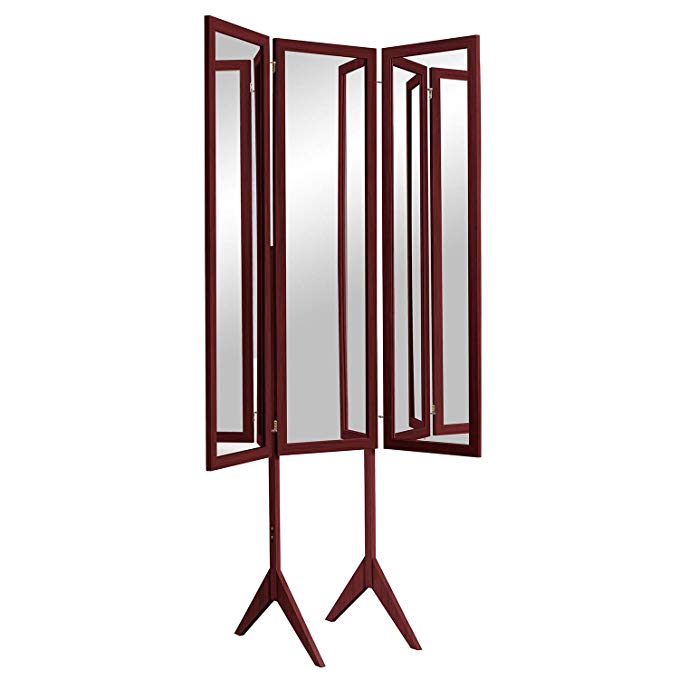 Mirrotek Cheval Style Stand Alone Expandable Triple View Mirror Cherry
