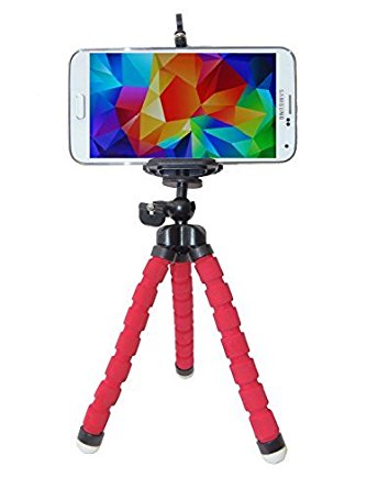 Lelec Strong Flexible Tripod Stand with Free Mobile Cell Phone Holder for 55mm-85mm Wide Phone, Red
