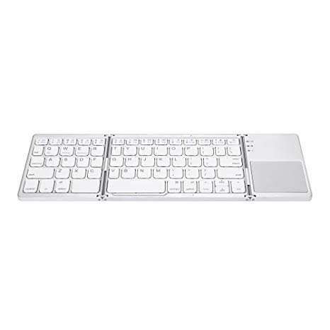 Folding Bluetooth Keyboard, Rechargeable Portable BT Wireless Foldable Mini Keyboard with Touchpad for Tablet Samsung or Other Cell Phones (white)