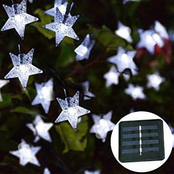 Windpnn 30ft Solar Powered Star String Lights, 50LED Solar Fairy Lights Outdoor Waterprooof for Christmas, Party, Wedding, Home, Garden, Patio Decoration (Cool White)