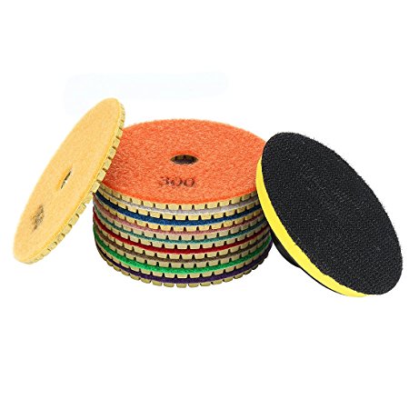 uxcell 4-inch Diamond Wet Polishing Sanding Grinding Pads Disc 10 in 1 w Rubber Backer Pad