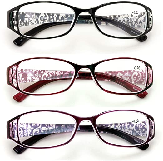3 Pairs Women Flower Floral Readers - Fashion Reading Glasses Magnification